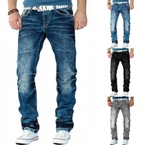 Fashion Middle Waist Man's Straight Jeans