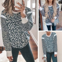 Fashion Long Sleeve Round Neck Leopard Printed Sweatshirt 