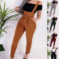 Fashion Solid Color High Waist Slim Fit Overalls 