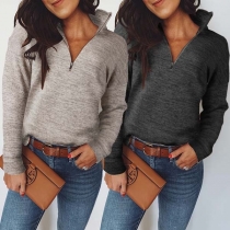 Fashion Mixed Color Long Sleeve Stand Collar Sweatshirt 
