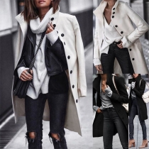 Fashion Solid Color Long Sleeve Single-breasted Thin Woolen Coat 