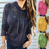 Fashion Solid Color Lace Spliced Long Sleeve Hooded Sweatshirt