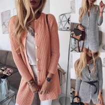 Fashion Solid Color Long Sleeve Front-button Knit Cardigan