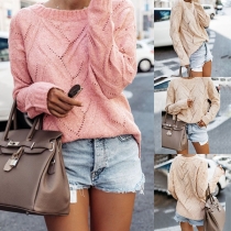 Fashion Solid Color Long Sleeve Round Neck Hollow Out Sweater