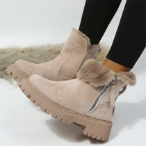Fashion Thick Heel Round Toe Faux Fur Spliced Ankle Boots Booties