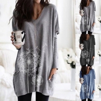 Fashion Long Sleeve Round Neck Printed Loose T-shirt