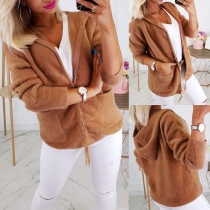 Fashion Solid Color Long Sleeve Hooded Plush Coat 