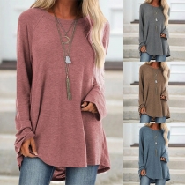 Fashion Solid Color Long Sleeve Round Neck Loose T-shirt 