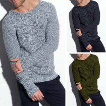 Fashion Solid Color Long Sleeve Round Neck Man's Sweater 