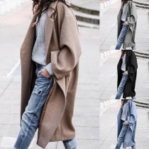 Fashion Solid Color Long Sleeve Notched Lapel Windbreaker Coat