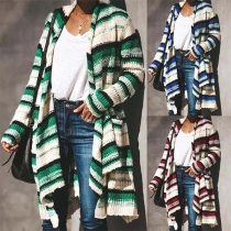 Fashion Long Sleeve Striped Knit Cardigan