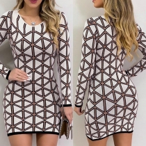 Fashion Long Sleeve Round Neck Slim Fit Printed Dress