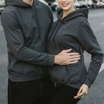 Fashion Solid Color Long Sleeve Hooded Couple Sweatshirt 