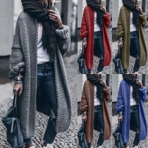 Fashion Solid Color Long Sleeve Loose Knit Cardigan