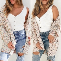 Fashion Long Sleeve Colorful Dots Printed Knit Cardigan