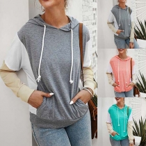 Fashion Contrast Color Long Sleeve Hooded Loose Sweatshirt