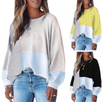 Fashion Contrast Color Dolman Sleeve Round Neck Knit Top