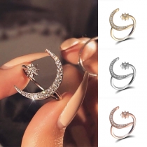 Fashion Rhinestone Inlaid Crescent Shaped Open Ring