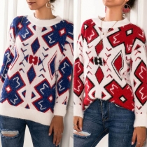Fashion Long Sleeve Round Neck Colorful Printed Sweater