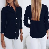 Fashion Contrast Color Long Sleeve Round Neck Shirt