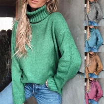 Fashion Solid Color Long Sleeve Turtleneck Loose Sweater