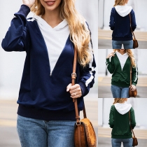 Fashion Contrast Color Long Sleeve Hooded Sweatshirt