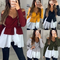 Sexy V-neck Long Sleeve Irregular Hem Top