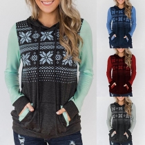 Fashion Contrast Color Long Sleeve Printed Hoodie