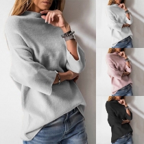 Fashion Solid Color Mock Neck 3/4 Sleeve Shirt