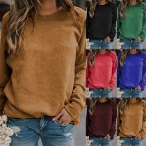 Simple Style Long Sleeve Round Neck Solid Color T-shirt