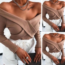 Sexy Crossover V-neck Long Sleeve Solid Color Slim Fit Top
