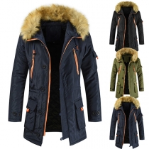 Fashion Faux Fur Spliced Hooded Man's Warm Coat
