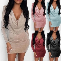 Sexy Cowl Neck Long Sleeve Slim Fit Party Dress