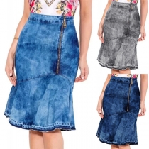 Fashion High Waist Irregular Fishtail Hem Denim Skirt