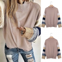 Fashion Striped Spliced Long Sleeve Round Neck Loose Knit Top