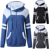 Fashion Contrast Color Long Sleeve Hooded Sweatshirt