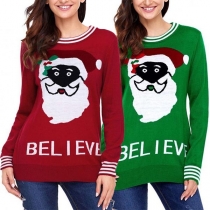 Cute Santa Claus Printed Long Sleeve Round Neck Sweater