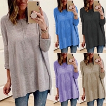 Fashion Solid Color Long Sleeve Round Neck Loose T-shirt