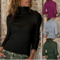 Fashion Solid Color Long Sleeve Turtleneck Knit Top