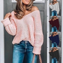 Fashion Solid Color Long Sleeve V-neck Loose Sweater