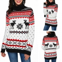 Fashion Long Sleeve Turtleneck Colorful Printed Sweater