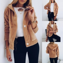Fashion Solid Color Long Sleeve Hooded Plush Thin Coat