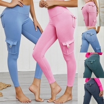 Fashion Solid Color High Waist Side-pocket Stretch Leggings