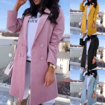 OL Style Long Sleeve Double-breasted Solid Color Slim Fit Blazer Coat