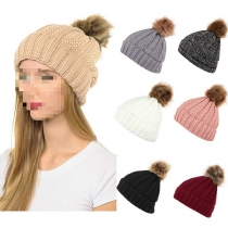 Fashion Solid Color Hairball Spliced Knit Beanies