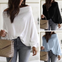Fashion Solid Color Dolman Sleeve Boat Neck Loose Top
