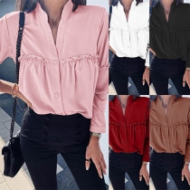 Fashion Solid Color Long Sleeve Stand Collar Loose Shirt