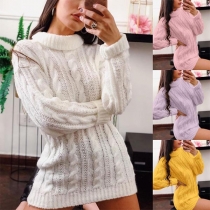 Fashion Solid Color Long Sleeve Turtleneck Sweater Dress