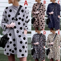 Fashion Printed Long Sleeve Big Pocket Dress