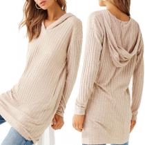 Fashion Solid Color Long Sleeve Hooded Top